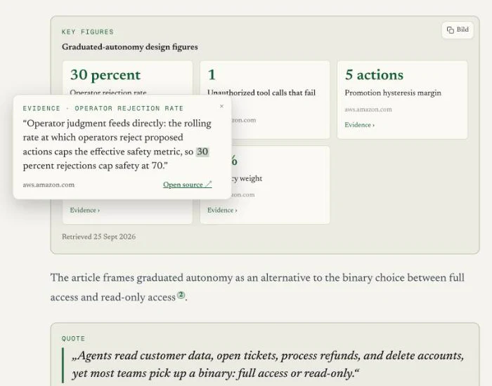 Evidence popover on a key figure