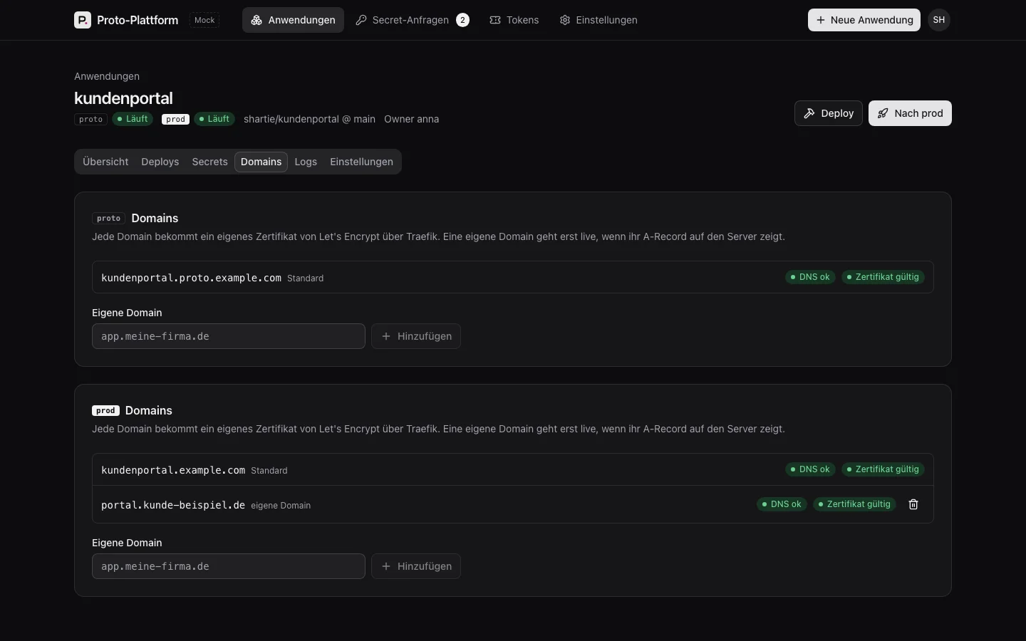 Own domains with DNS check