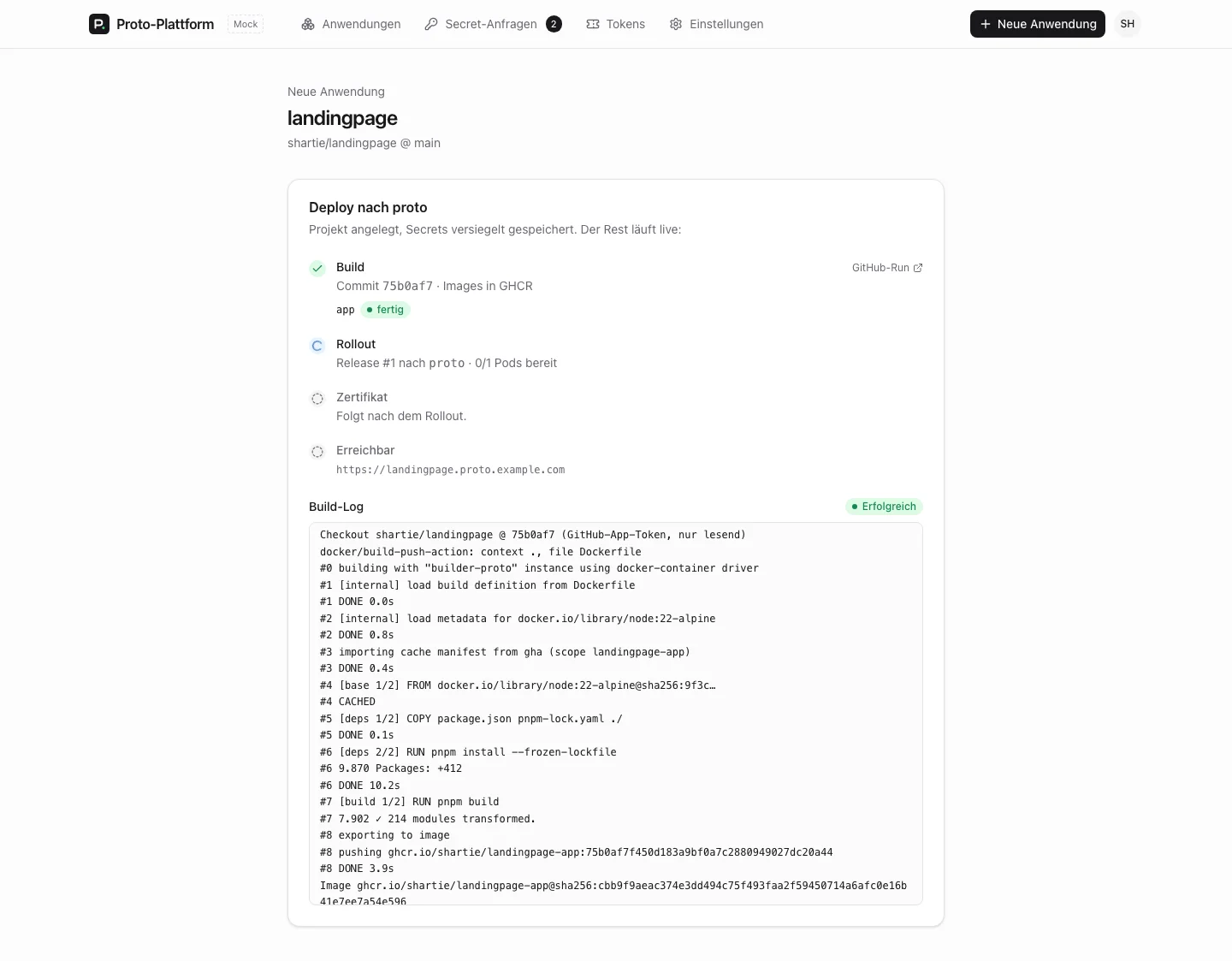 Live progress of a first deployment